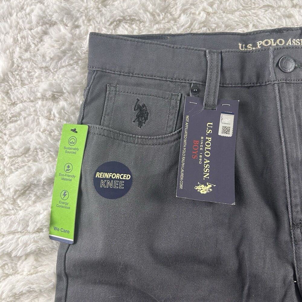 US POLO ASSN. Boys Size 18 Dark Gray 5 Pocket Jeans Brand New, Reinforced Knee - Picture 2 of 16